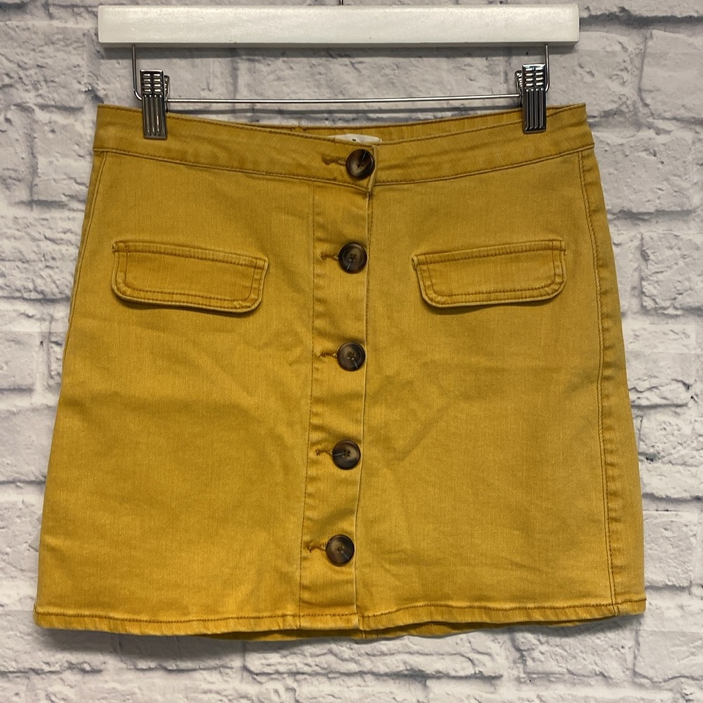 Newbury Kustom Mustard Button-Front Mini Skirt